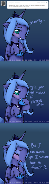 Size: 640x2400 | Tagged: artist:ambunny, ask, ask-princessluna, blushing, comic, derpibooru import, princess luna, s1 luna, safe, solo, tumblr