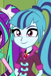 Size: 366x544 | Tagged: safe, derpibooru import, screencap, aria blaze, sonata dusk, equestria girls, rainbow rocks, cute, gem, ponytail, pure unfiltered evil, siren gem, sonatabetes