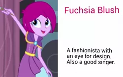 Size: 1280x800 | Tagged: safe, derpibooru import, screencap, fuchsia blush, equestria girls, rainbow rocks, background human, illusion, name proposal, naming