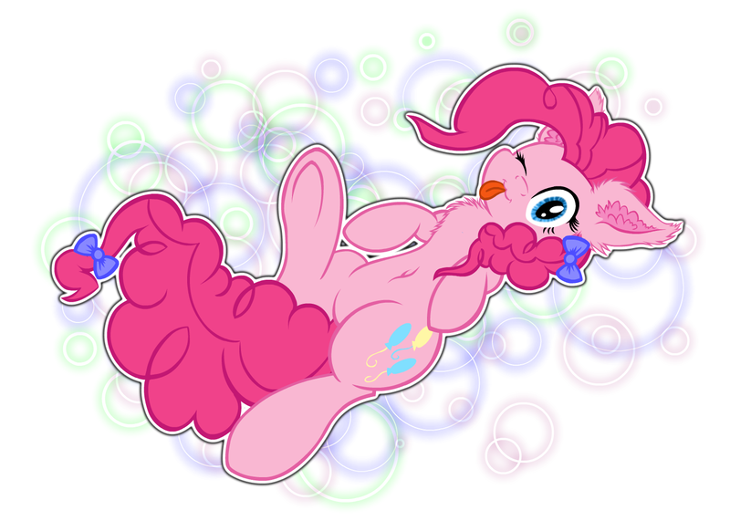 Size: 1400x1000 | Tagged: safe, artist:yooyfull, derpibooru import, pinkie pie, belly button, chest fluff, ear fluff, fluffy, lying, on back, solo, tongue out, wink