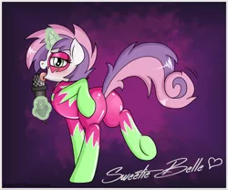 Size: 3000x2500 | Tagged: artist:drako1997, autograph, derpibooru import, licking, microphone, older, plot, presenting, show stopper outfits, signature, solo, suggestive, sweetie belle