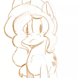 Size: 1000x1000 | Tagged: alternate hairstyle, applejack, artist:goat train, derpibooru import, frown, hair over one eye, loose hair, monochrome, safe, sketch, solo, worried