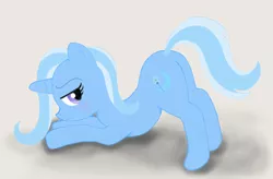 Size: 1414x929 | Tagged: suggestive, artist:fromamida, derpibooru import, trixie, pony, unicorn, bored, face down ass up, female, mare, plot, presenting, solo, solo female