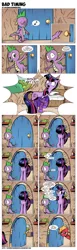 Size: 1102x3579 | Tagged: safe, artist:saturdaymorningproj, derpibooru import, big macintosh, spike, twilight sparkle, earth pony, pony, awkward, caught, clothes, comic, door, floppy ears, frown, male, music notes, nervous, shipping, smiling, socks, stallion, straight, striped socks, twimac, wide eyes