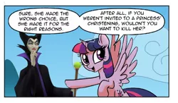 Size: 714x418 | Tagged: safe, derpibooru import, edit, idw, twilight sparkle, twilight sparkle (alicorn), alicorn, human, pony, spoiler:comic, spoiler:comic23, exploitable meme, female, mare, meme, open mouth, pointing, smiling, twilight justifies evil meme