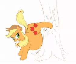 Size: 1032x865 | Tagged: amplejack, applebucking, applefat, applejack, artist:calorie, bucking, derpibooru import, fat, obese, safe, sketch, solo, tree