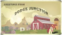 Size: 1920x1080 | Tagged: artist:ivanthebrony, cherry, cherry jubilee, derpibooru import, dodge junction, farm, postcard, safe, shadow, tree, vector, vintage, wallpaper