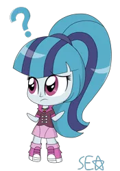 Size: 1372x1961 | Tagged: safe, artist:supererikastar, derpibooru import, sonata dusk, equestria girls, rainbow rocks, chibi, clothes, clueless, female, gem, question mark, shrug, siren gem, skirt, solo