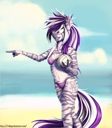 Size: 1000x1140 | Tagged: anthro, artist:rublegun, belly button, bikini, breasts, clothes, derpibooru import, female, midriff, oc, oc:lemrei, small breasts, solo, solo female, suggestive, swimsuit, unofficial characters only, zebra