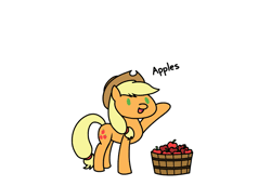 Size: 729x501 | Tagged: safe, artist:flutterluv, derpibooru import, applejack, animated, apple, basket, fruit heresy, heresy, hilarious in hindsight, level of heresy: balls to the wall incompetence, pear, pearjack, that pony sure does love apples, tongue out