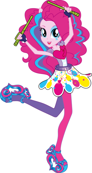 Size: 4371x8206 | Tagged: safe, artist:sugar-loop, derpibooru import, pinkie pie, equestria girls, rainbow rocks, absurd resolution, box art, drumsticks, female, high heels, pony ears, rainbow rocks outfit, simple background, solo, transparent background, vector