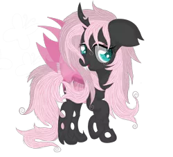 Size: 3300x3000 | Tagged: artist:law44444, changeling, changelingified, derpibooru import, female, floppy ears, flutterling, fluttershy, pink changeling, safe, solo