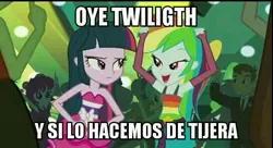 Size: 545x296 | Tagged: suggestive, derpibooru import, mystery mint, rainbow dash, sophisticata, tennis match, twilight sparkle, velvet sky, equestria girls, background human, dancing, female, image macro, implied tribadism, lesbian, meme, misspelling, shipping, spanish, tribadism, twidash