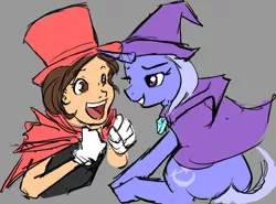 Size: 778x576 | Tagged: ace attorney, artist:moronsonofboron, crossover, derpibooru import, human, safe, trixie, trucy wright, young