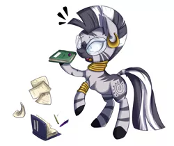 Size: 3492x2928 | Tagged: adorkable, artist:vicse, book, cute, derpibooru import, dork, glasses, pen, safe, solo, younger, zebra, zecora, zecorable