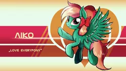 Size: 1366x768 | Tagged: safe, artist:ruhisu, derpibooru import, oc, oc:aiko, unofficial characters only, pegasus, pony, female, floating, flying, gift art, mare, ribbon, smiling, solo