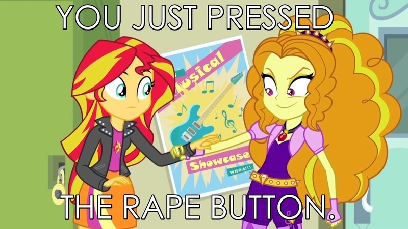 Size: 1280x720 | Tagged: semi-grimdark, suggestive, derpibooru import, edit, edited screencap, screencap, adagio dazzle, sunset shimmer, equestria girls, rainbow rocks, caption, female, gem, image macro, implied rape, inverted mouth, meme, rape joke, rape time, rapeface, siren gem