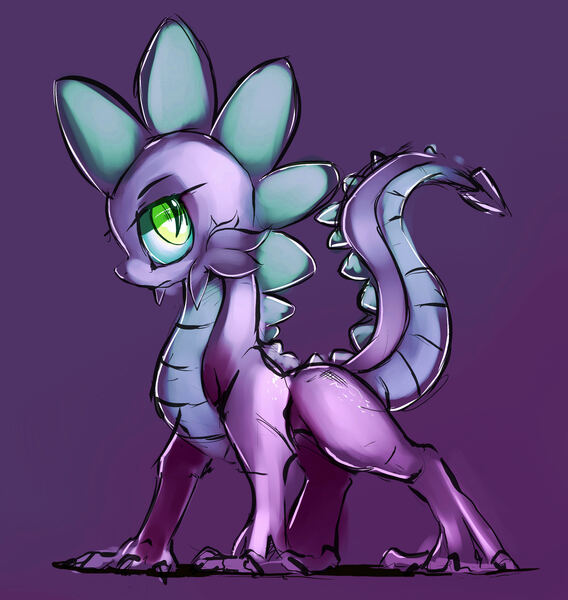 Size: 2404x2539 | Tagged: safe, artist:gsphere, derpibooru import, spike, dragon, male, purple background, quadrupedal, simple background, solo