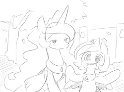 Size: 750x559 | Tagged: safe, artist:ende26, derpibooru import, princess celestia, princess luna, cute, filly, happy, monochrome, open mouth, sketch, tumblr, woona, woona knight