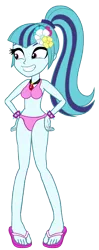 Size: 4635x11667 | Tagged: suggestive, derpibooru import, edit, sonata dusk, equestria girls, rainbow rocks, absurd resolution, bikini, breasts, clothes, cute, feet, female, flower, flower in hair, gem, jewelry, pendant, pink swimsuit, ponytail, sandals, show accurate, simple background, siren gem, solo, solo female, sonatabetes, swimsuit, transparent background, vector