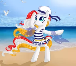 Size: 4312x3712 | Tagged: artist:aurora69rainbow, beach, city ponies, clothes, derpibooru import, nation ponies, oc, odessa, safe, skirt, solo, swimsuit, ukraine, unofficial characters only