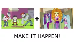 Size: 1440x810 | Tagged: safe, derpibooru import, adagio dazzle, aria blaze, fido, rover, sonata dusk, spot, diamond dog, equestria girls, rainbow rocks, crack shipping, diamond dudes, exploitable meme, female, gem, make it happen, meme, siren gem, the dazzlings