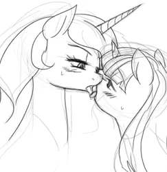 Size: 800x824 | Tagged: artist:paradoxbroken, blushing, derpibooru import, female, kissing, lesbian, princess celestia, shipping, sketch, sloppy kissing, suggestive, twilestia, twilight sparkle