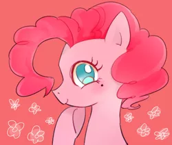 Size: 442x375 | Tagged: safe, artist:chi-hayu, derpibooru import, pinkie pie, earth pony, pony, cute, diapinkes, female, flower, mare, mole, pink background, portrait, profile, simple background, smiling, solo