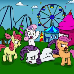 Size: 1000x1000 | Tagged: apple bloom, artist:madmax, carnival, colored, cutie mark crusaders, derpibooru import, face down ass up, ferris wheel, rarity, roller coaster, safe, scootaloo, sweetie belle