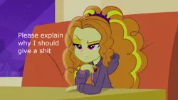 Size: 1280x720 | Tagged: safe, derpibooru import, adagio dazzle, equestria girls, rainbow rocks, clothes, female, gem, hoodie, meme, reaction image, siren gem, solo, vulgar