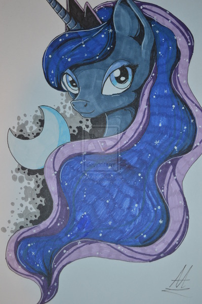 Size: 1024x1540 | Tagged: dead source, safe, artist:dreamyartcosplay, derpibooru import, princess luna, alicorn, pony, bust, crescent moon, deviantart watermark, female, looking at you, mare, moon, obtrusive watermark, portrait, simple background, solo, transparent background, watermark