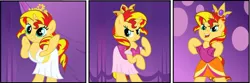 Size: 1280x423 | Tagged: safe, artist:pony-paint, artist:ponypaint, derpibooru import, sunset shimmer, ponified, pony, unicorn, equestria girls, equestria girls (movie), bipedal, clothes, crown, dress, equestria girls ponified, fall formal, fall formal outfits, looking at you, meme, photo, prom queen meme, raised hoof, scene interpretation, show accurate, skirt, solo