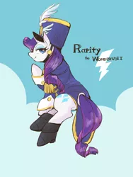 Size: 600x800 | Tagged: safe, artist:wan, derpibooru import, rarity, pony, unicorn, ancient wonderbolts uniform, boots, clothes, female, hat, mare, sgt. rarity, shako, shoes, solo, uniform