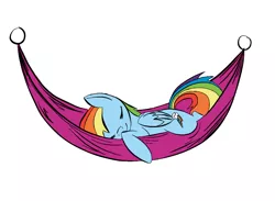 Size: 960x704 | Tagged: safe, artist:linkling, derpibooru import, rainbow dash, pegasus, pony, eyes closed, female, hammock, mare, simple background, sleeping, solo, white background