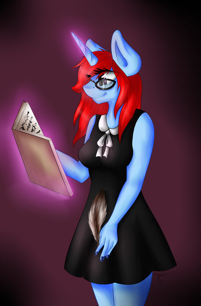 Size: 1280x1948 | Tagged: anthro, artist:jaskierpl, clothes, derpibooru import, dress, magic, oc, oc:foot note, safe, solo, unofficial characters only