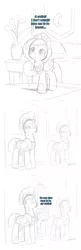 Size: 750x2320 | Tagged: safe, artist:ende26, derpibooru import, princess luna, comic, cute, filly, monochrome, royal guard, sketch, woona, woona knight