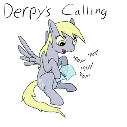 Size: 600x600 | Tagged: artist needed, source needed, safe, derpibooru import, derpy hooves, pegasus, pony, bubble wrap, simple background, smiling, solo, white background