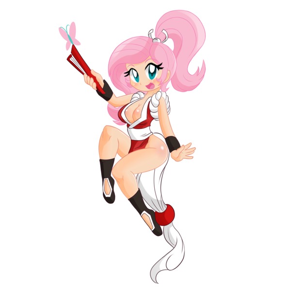 Size: 2000x2000 | Tagged: artist:danmakuman, artist:hidden-cat, breasts, busty fluttershy, cosplay, derpibooru import, female, fluttershy, human, humanized, king of fighters, mai shiranui, simple background, solo, suggestive, transparent background, vector