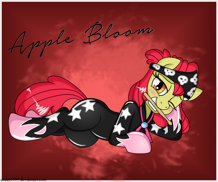 Size: 3000x2500 | Tagged: apple bloom, artist:drako1997, autograph, clothes, derpibooru import, draw me like one of your french girls, drumsticks, older, show stopper outfits, signature, solo, suggestive, sultry pose