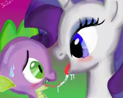 Size: 1280x1024 | Tagged: suggestive, artist:steven77769, derpibooru import, rarity, spike, drool, drool string, female, foalcon, kissing, male, shipping, sloppy kissing, sparity, straight