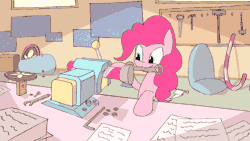Size: 1280x720 | Tagged: safe, artist:kanashiipanda, derpibooru import, pinkie pie, earth pony, pony, allen wrench, animated, bolts, candy cane, cute, diapinkes, engineering, female, fixing, flag, frame by frame, hammer, juice box, mallet, mare, mouth hold, party cannon, photoshop, saw, schematics, sledgehammer, smiling, smooth as butter, solo, tools, vice, wrench