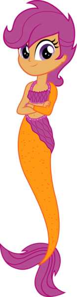 Size: 1302x5000 | Tagged: safe, artist:apony4u, derpibooru import, scootaloo, mermaid, equestria girls, belly button, chicken of the sea, mermaidized, midriff, solo, species swap