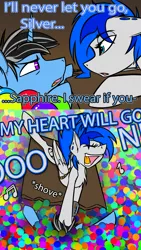 Size: 2000x3555 | Tagged: artist:ralek, ball pit, celine dion, derpibooru import, my heart will go on, oc, oc:sapphire sights, oc:silver lining, pipbuck, reference, safe, singing, song reference, talking, titanic, unofficial characters only