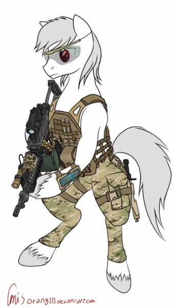 Size: 720x1280 | Tagged: safe, artist:orang111, derpibooru import, oc, unofficial characters only, pony, albino, armband computer, bipedal, crye jpc, gun, hmd, m249, machine gun, military, sketchbook mobile, unshorn fetlocks