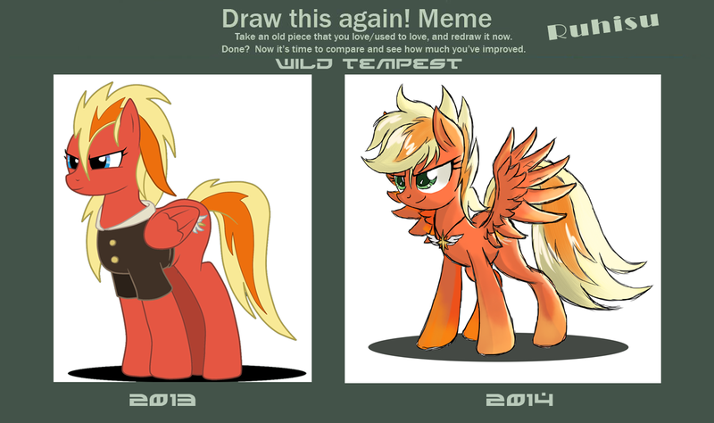 Size: 1255x744 | Tagged: safe, artist:ruhisu, derpibooru import, oc, oc:brave wing, oc:wild tempest, unofficial characters only, pegasus, pony, clothes, daughter, draw this again, female, jacket, mare, medal, pilot, redesign, smiling, solo