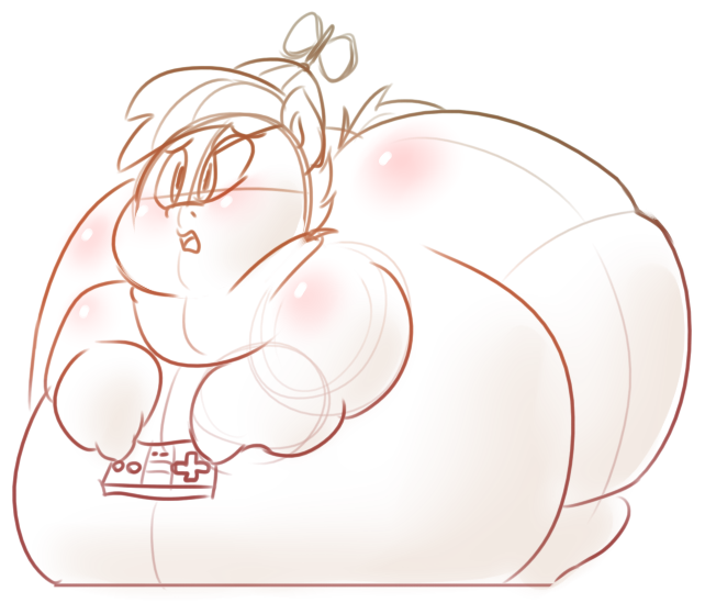 Size: 642x559 | Tagged: artist:secretgoombaman12345, bhm, button mash, button smash, controller, derpibooru import, fat, immobile, impossibly large butt, morbidly obese, obese, questionable, sketch, solo