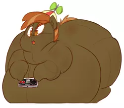 Size: 642x559 | Tagged: artist:secretgoombaman12345, bhm, button mash, button smash, colored, controller, derpibooru import, fat, hat, huge butt, impossibly large butt, large butt, morbidly obese, nintendo, nintendo entertainment system, obese, safe