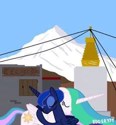 Size: 1003x1085 | Tagged: artist:roger334, derpibooru import, mount everest, nepal, princess celestia, princess luna, safe