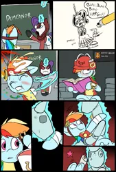 Size: 781x1155 | Tagged: semi-grimdark, artist:metal-kitty, derpibooru import, rainbow dash, rarity, pony, unicorn, comic:expiration date, achievement, asphyxiation, comic, crossover, dashabuse, dexterous hooves, doodle, execution, expiration date, female, gallows, hanging, hanging (by neck), hay fries, levitation, magic, mane dye, mannequin, mare, noose, rainbow scout, rarispy, rope dance, scene interpretation, scout, slap, spy, team fortress 2, telekinesis