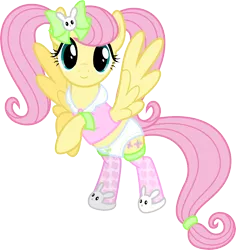 Size: 8000x8467 | Tagged: safe, artist:claritea, derpibooru import, fluttershy, pegasus, pony, rabbit, absurd resolution, alternate hairstyle, clothes, hair bow, pajamas, panties, pigtails, ribbon, simple background, slippers, socks, solo, transparent background, underwear, vector, white underwear